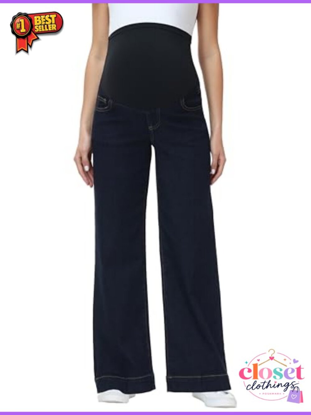 Maternity Wide Leg Jeans Over Belly Support Pregnancy Denim Pants